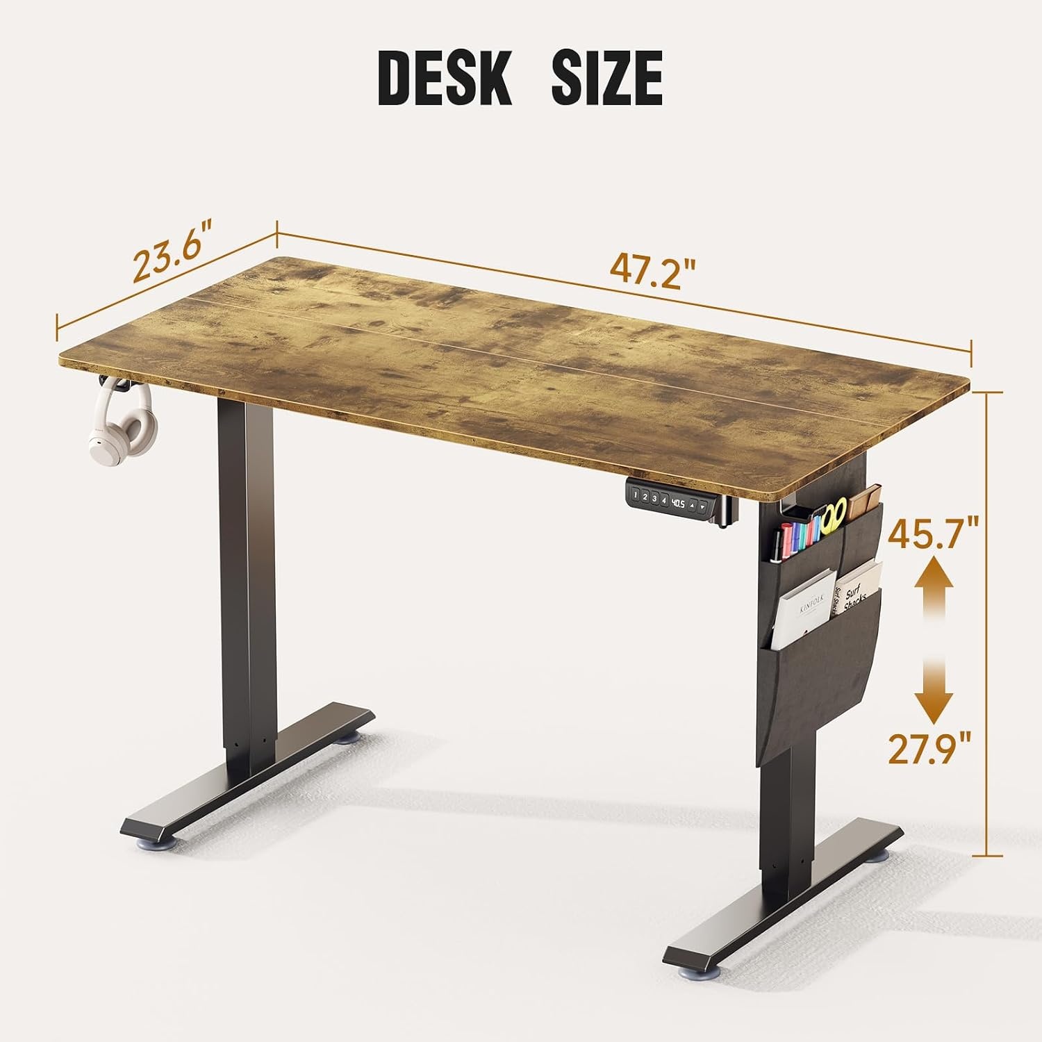 image:imageVeken Standing Desk with Side Storage Pocket Electric Height Adjustable Sit Stand Table Ergonomic Office Computer Desks for Workstation Home Study Writing Gaming 472 InchBrown