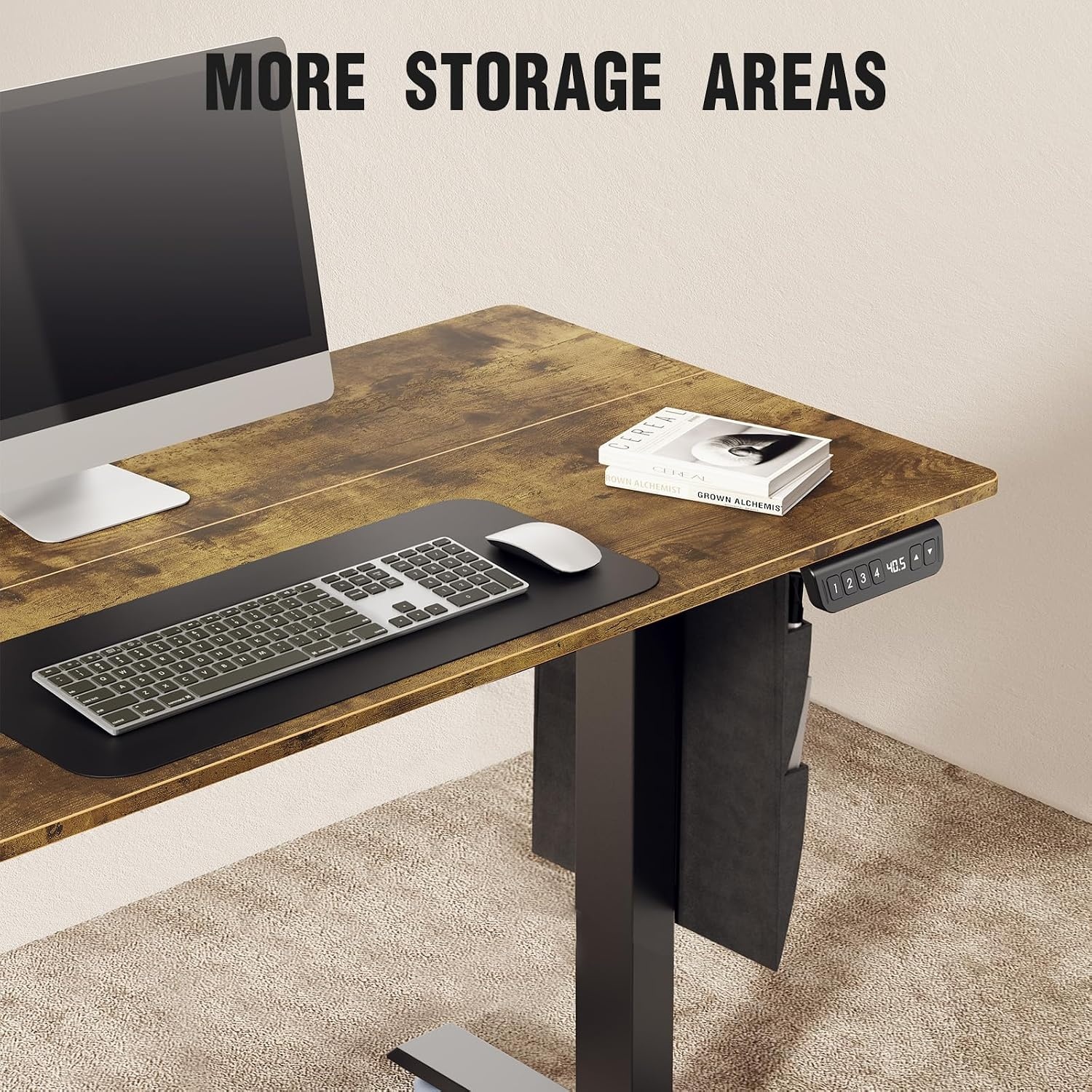 image:imageVeken Standing Desk with Side Storage Pocket Electric Height Adjustable Sit Stand Table Ergonomic Office Computer Desks for Workstation Home Study Writing Gaming 472 InchBrown