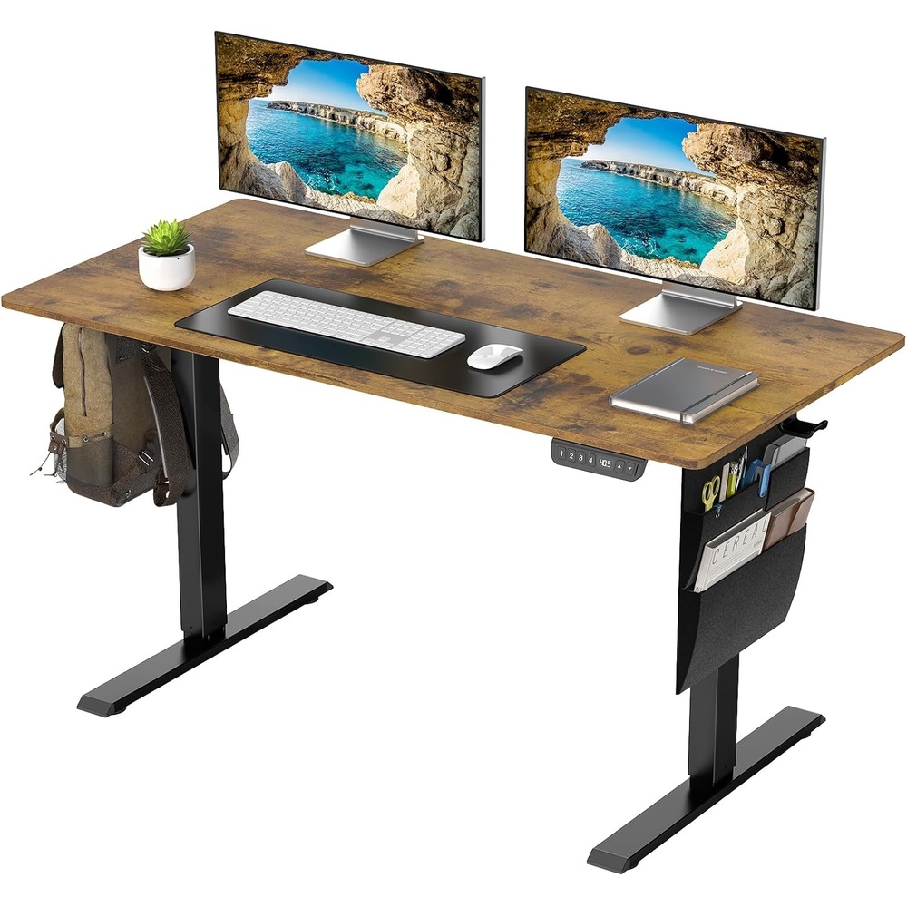 image:imageVeken Standing Desk with Side Storage Pocket Electric Height Adjustable Sit Stand Table Ergonomic Office Computer Desks for Workstation Home Study Writing Gaming 472 InchBrown