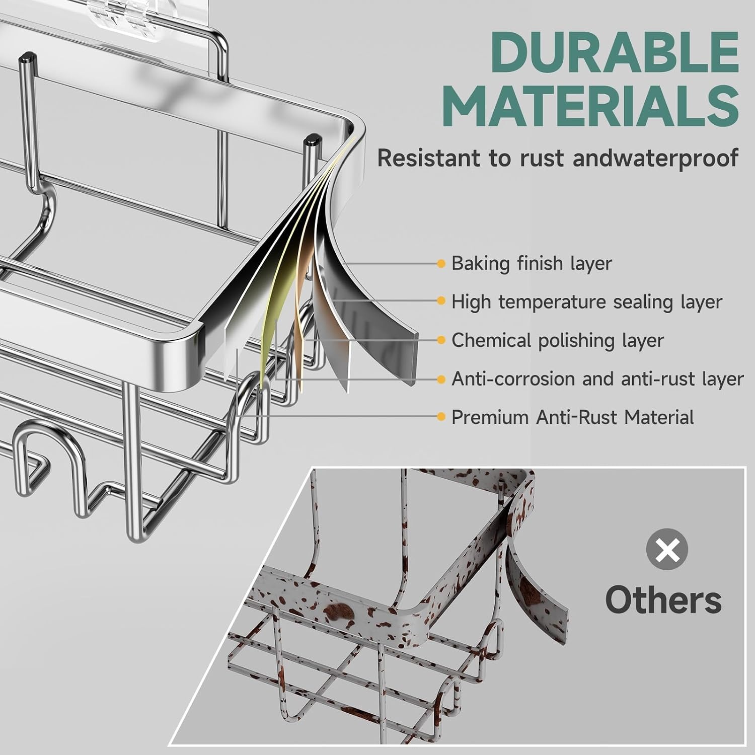 image:imageVeken Shower Caddy 6Pack Bathroom Organizers and Storage Shelves Sliver
