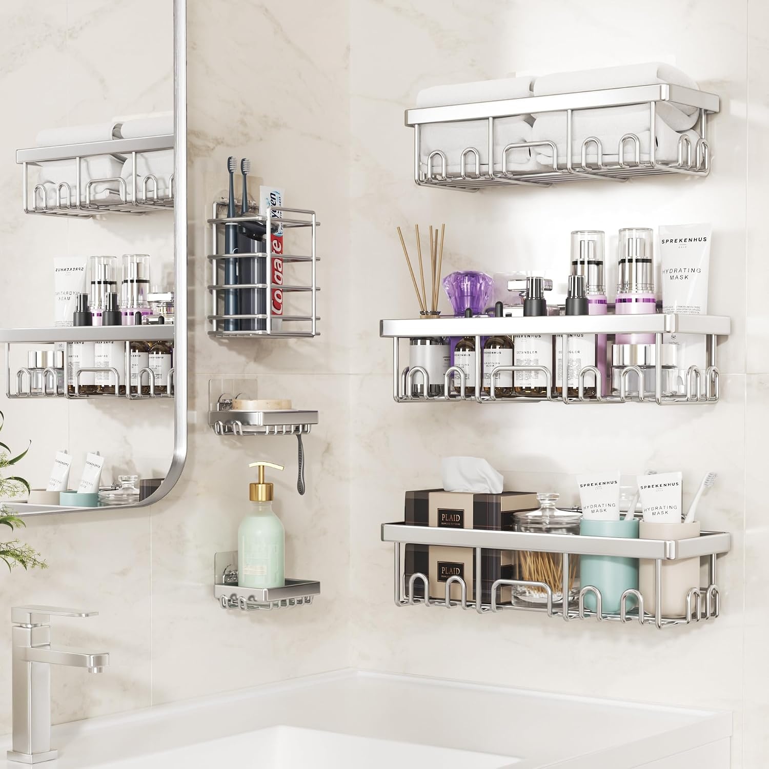 image:imageVeken Shower Caddy 6Pack Bathroom Organizers and Storage Shelves Sliver