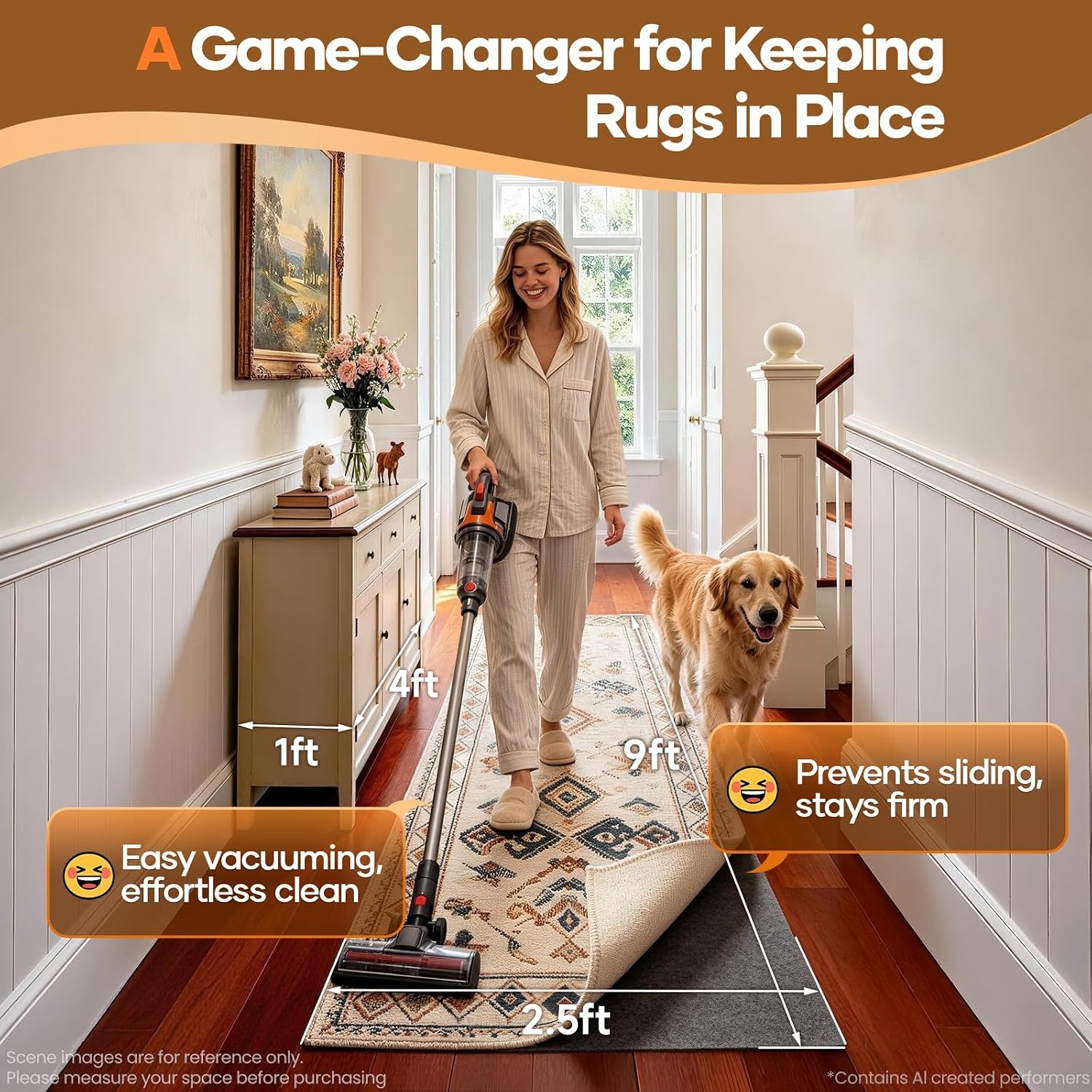 image:imageVeken Non Slip Cushioned Rug Pad Gripper Felt and Silicone Backing 10 x 14 Ft 14 inch Thick Carpet Liner Protector Mat for Area Rugs and Hardwood Floors with Over 99 Pcs AntiSlip Strips Pattern26 x 9 Rectangular