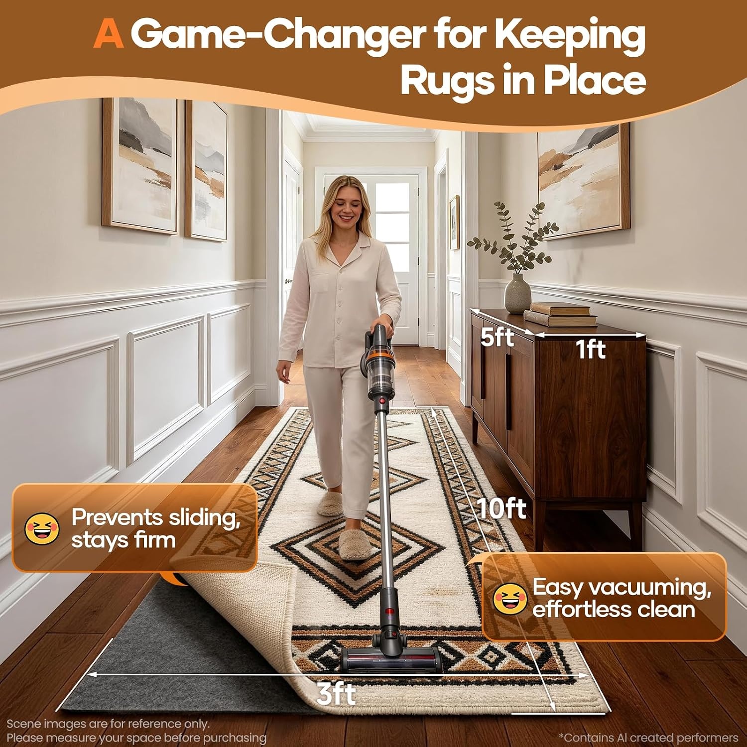 image:imageVeken Non Slip Cushioned Rug Pad Gripper Felt and Silicone Backing 10 x 14 Ft 14 inch Thick Carpet Liner Protector Mat for Area Rugs and Hardwood Floors with Over 99 Pcs AntiSlip Strips Pattern3 x 10 Rectangular