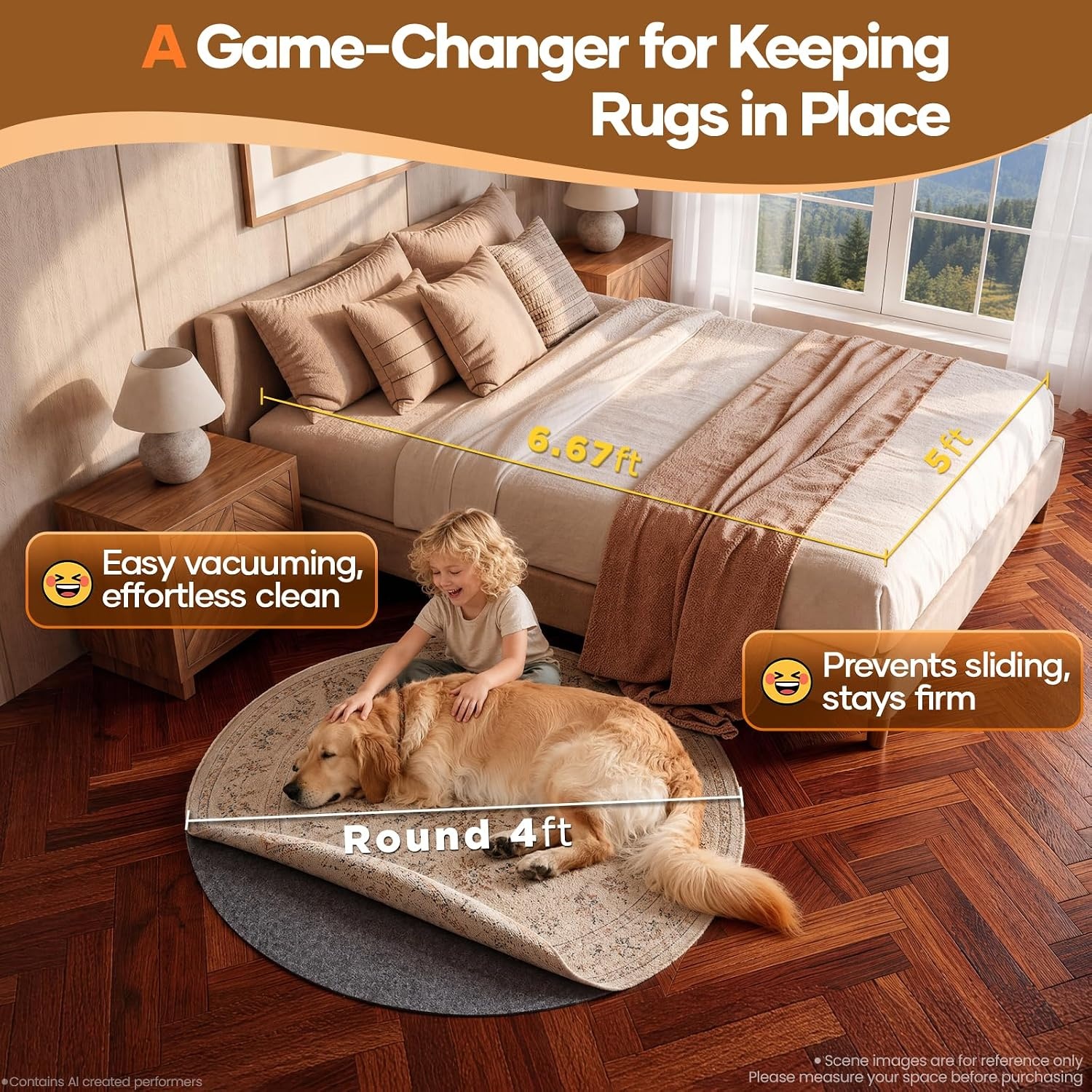 image:imageVeken Non Slip Cushioned Rug Pad Gripper Felt and Silicone Backing 10 x 14 Ft 14 inch Thick Carpet Liner Protector Mat for Area Rugs and Hardwood Floors with Over 99 Pcs AntiSlip Strips Pattern4Round