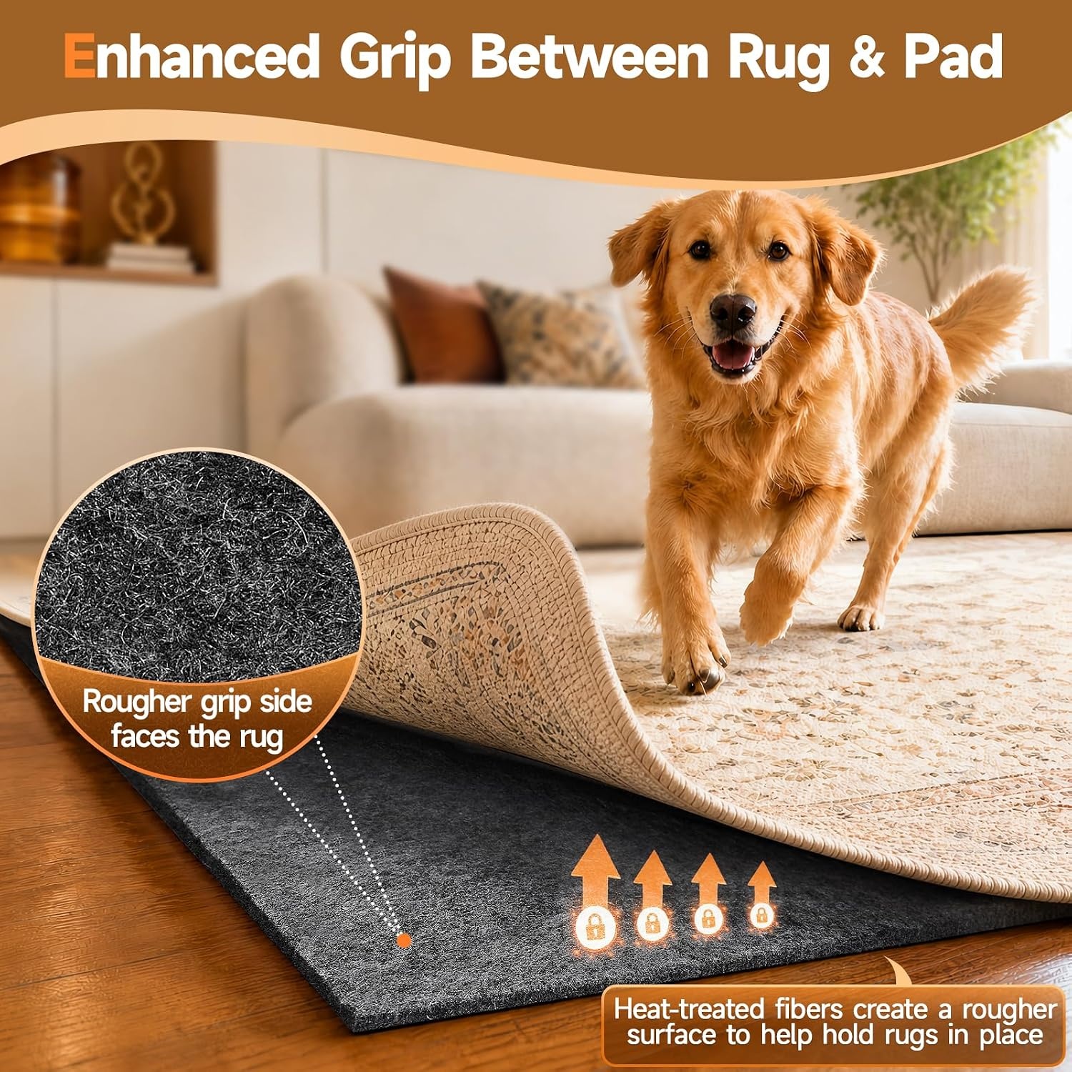 image:imageVeken Non Slip Cushioned Rug Pad Gripper Felt and Silicone Backing 10 x 14 Ft 14 inch Thick Carpet Liner Protector Mat for Area Rugs and Hardwood Floors with Over 99 Pcs AntiSlip Strips Pattern8 x 10 Rectangular