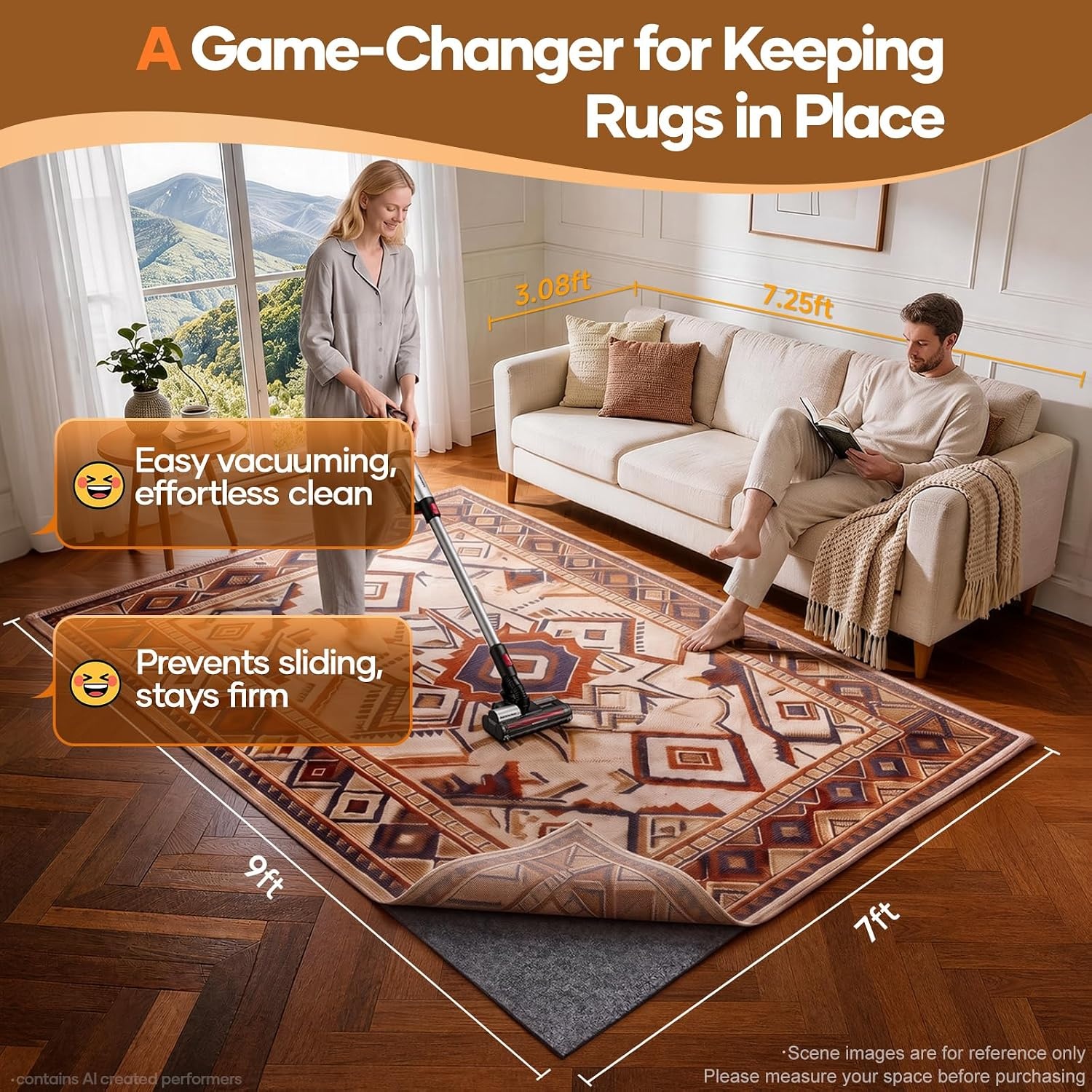 image:imageVeken Non Slip Cushioned Rug Pad Gripper Felt and Silicone Backing 10 x 14 Ft 14 inch Thick Carpet Liner Protector Mat for Area Rugs and Hardwood Floors with Over 99 Pcs AntiSlip Strips Pattern7 x 9 Rectangular