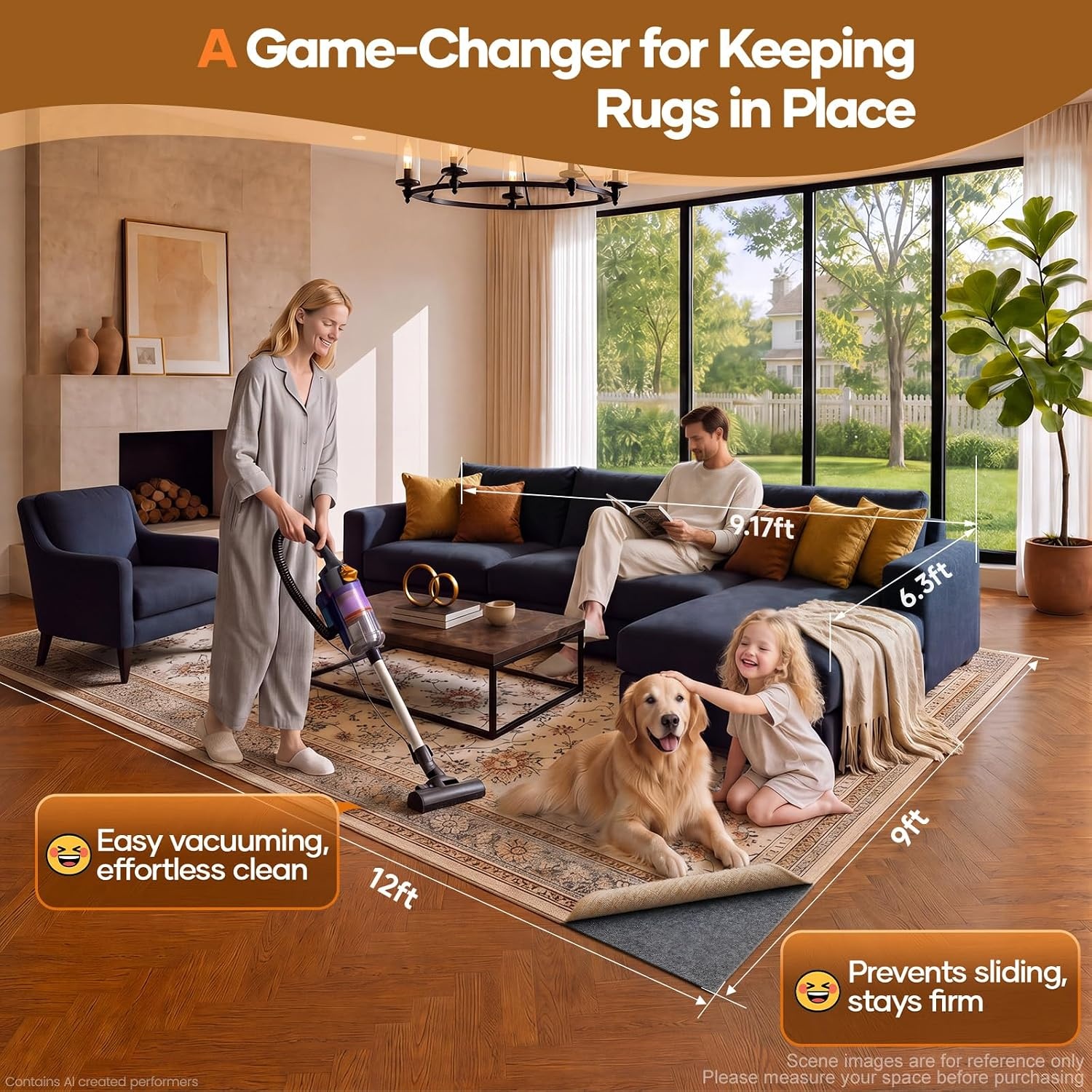 image:imageVeken Non Slip Cushioned Rug Pad Gripper Felt and Silicone Backing 10 x 14 Ft 14 inch Thick Carpet Liner Protector Mat for Area Rugs and Hardwood Floors with Over 99 Pcs AntiSlip Strips Pattern9 x 12 Rectangular
