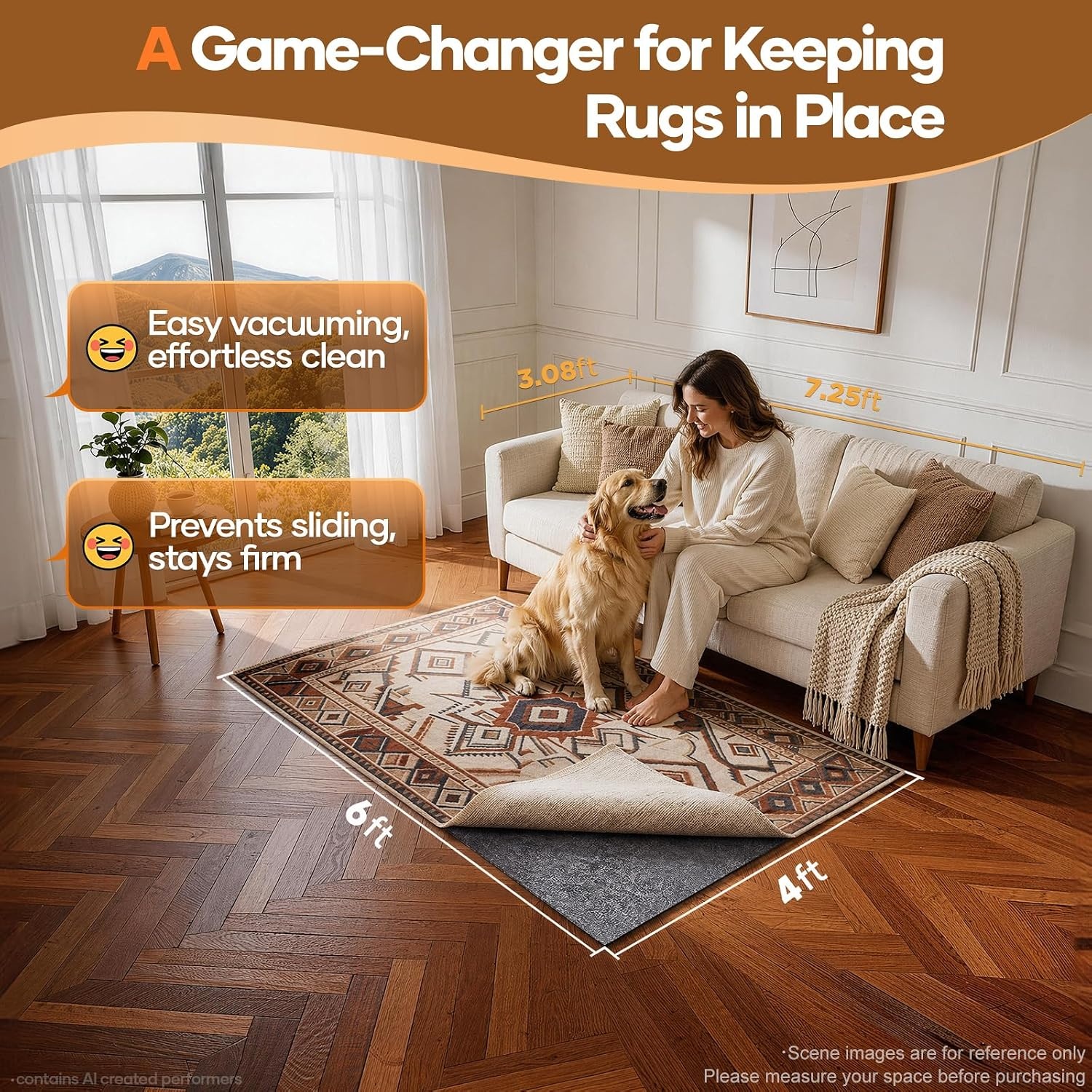image:imageVeken Non Slip Cushioned Rug Pad Gripper Felt and Silicone Backing 10 x 14 Ft 14 inch Thick Carpet Liner Protector Mat for Area Rugs and Hardwood Floors with Over 99 Pcs AntiSlip Strips Pattern4 x 6 Rectangular