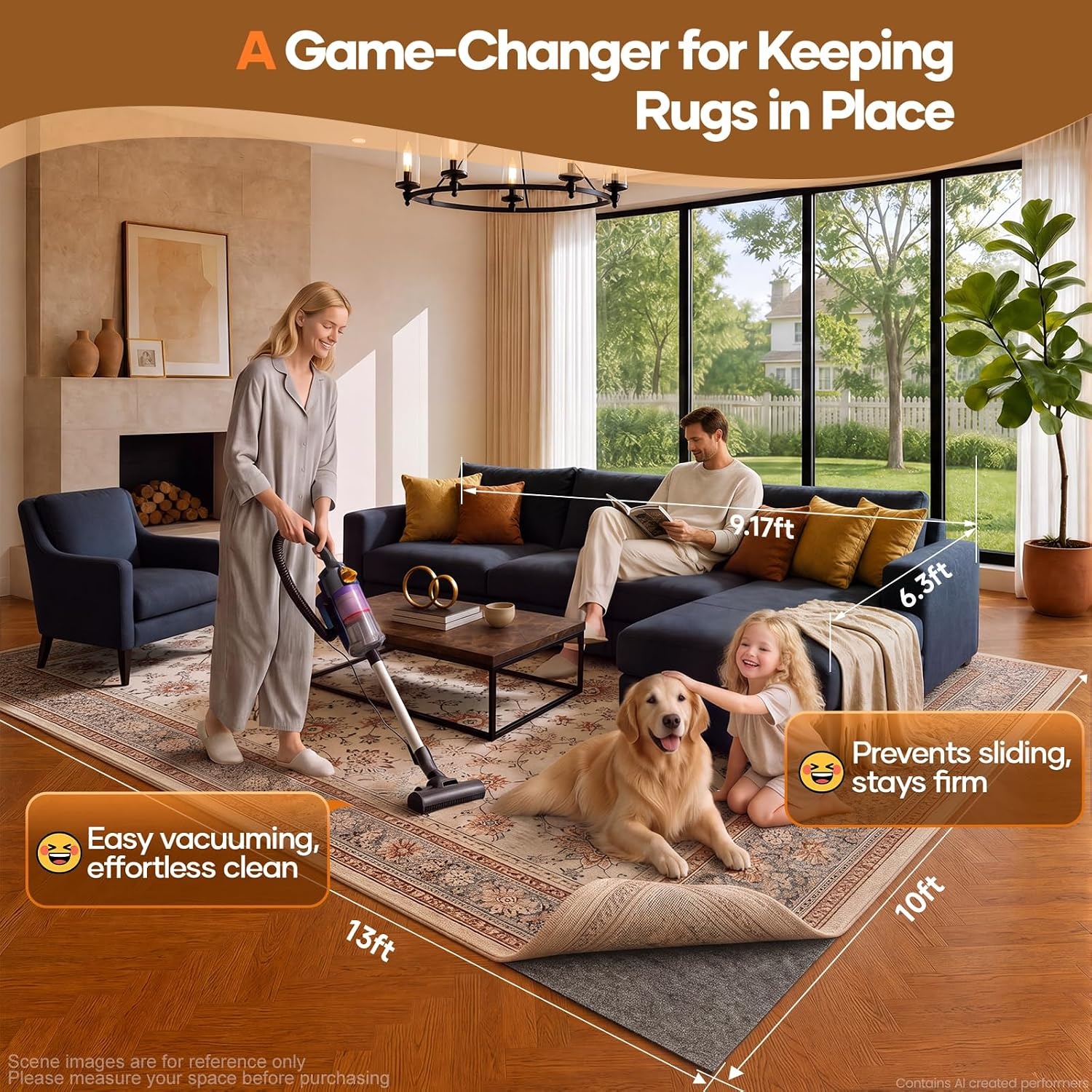 image:imageVeken Non Slip Cushioned Rug Pad Gripper Felt and Silicone Backing 6 x 9 Ft 14 inch Thick Carpet Liner Protector Mat for Area Rugs and Hardwood Floors with Over 99 Pcs AntiSlip Strips Pattern10 x 13 Rectangular