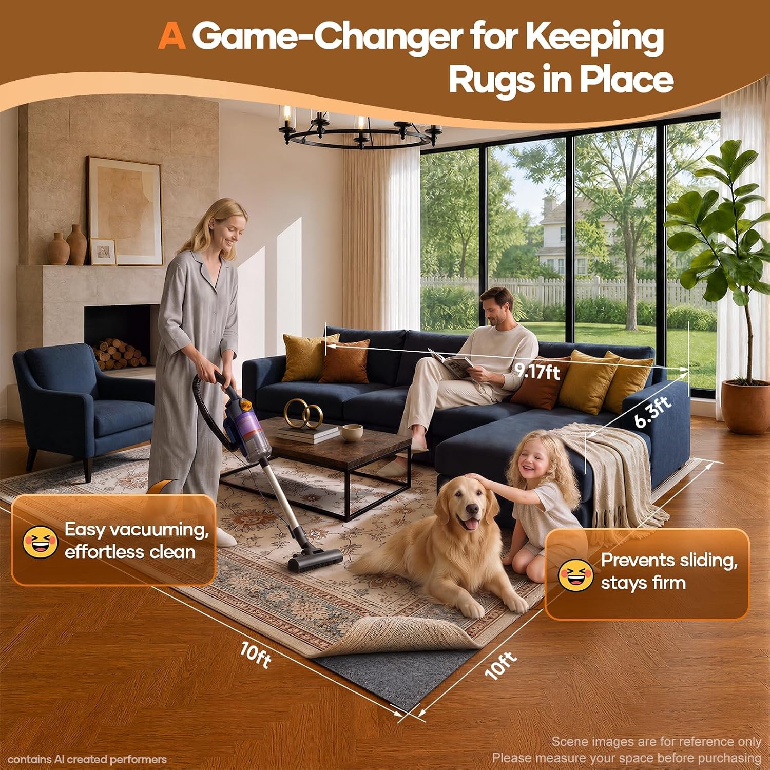 image:imageVeken Non Slip Cushioned Rug Pad Gripper Felt and Silicone Backing 6 x 9 Ft 14 inch Thick Carpet Liner Protector Mat for Area Rugs and Hardwood Floors with Over 99 Pcs AntiSlip Strips Pattern10 x 10 Square