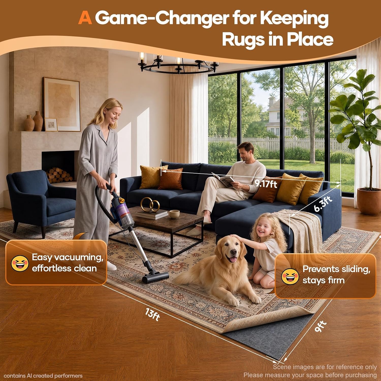 image:imageVeken Non Slip Cushioned Rug Pad Gripper Felt and Silicone Backing 6 x 9 Ft 14 inch Thick Carpet Liner Protector Mat for Area Rugs and Hardwood Floors with Over 99 Pcs AntiSlip Strips Pattern9 x 13 Rectangular
