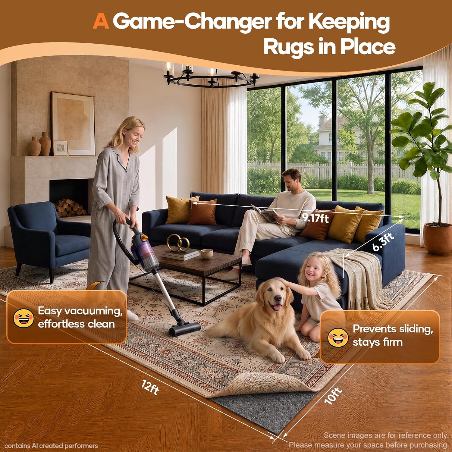 image:imageVeken Non Slip Cushioned Rug Pad Gripper Felt and Silicone Backing 6 x 9 Ft 14 inch Thick Carpet Liner Protector Mat for Area Rugs and Hardwood Floors with Over 99 Pcs AntiSlip Strips Pattern10 x 12 Rectangular