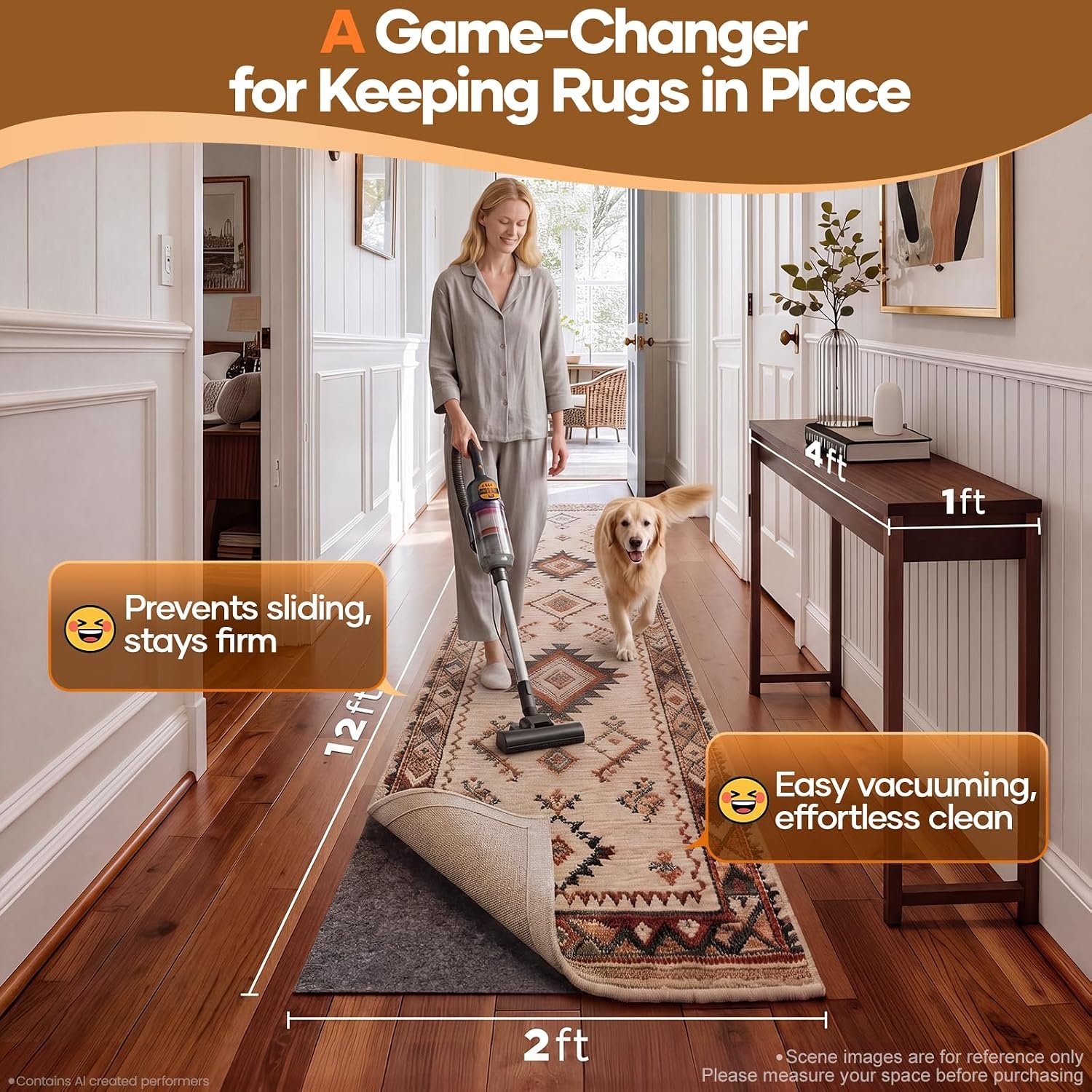 image:imageVeken Non Slip Cushioned Rug Pad Gripper Felt and Silicone Backing 6 x 9 Ft 14 inch Thick Carpet Liner Protector Mat for Area Rugs and Hardwood Floors with Over 99 Pcs AntiSlip Strips Pattern2 x 12 Rectangular
