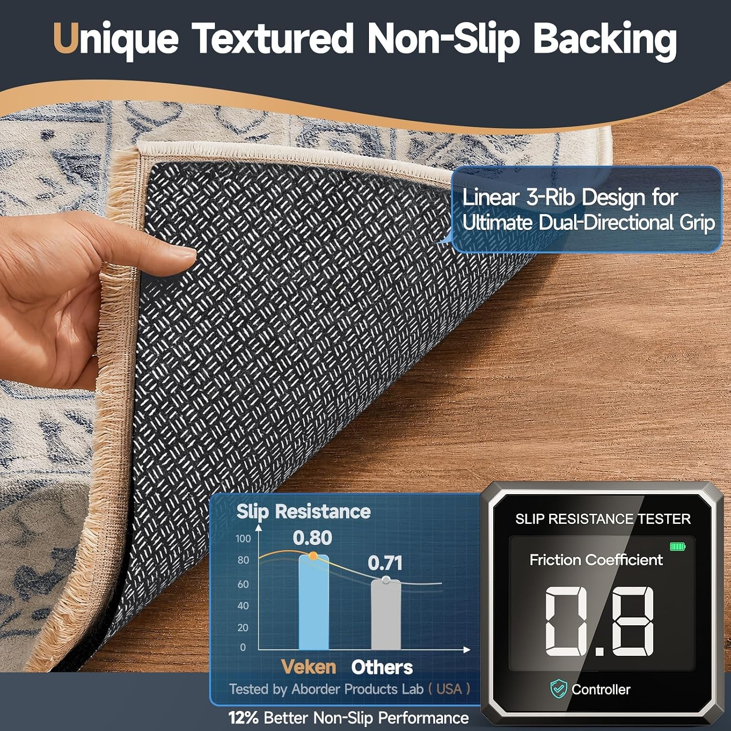 image:imageVeken Non Slip Cushioned Rug Pad Gripper Maze Textured AntiSlip Silicone Backing and Felt 8x10 Ft 14 Thick Carpet Liner Protector Mat for Area Rugs and Hardwood Floor Keep Rug Safe and in Place8 x 10 Rectangular