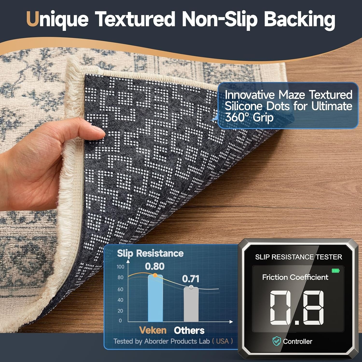 image:imageVeken Non Slip Cushioned Rug Pad Gripper Maze Textured AntiSlip Silicone Backing and Felt 8x10 Ft 14 Thick Carpet Liner Protector Mat for Area Rugs and Hardwood Floor Keep Rug Safe and in Place8 x 10 Rectangular